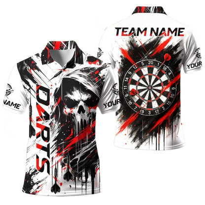 Skull Black and White Personalized Darts Button Polo