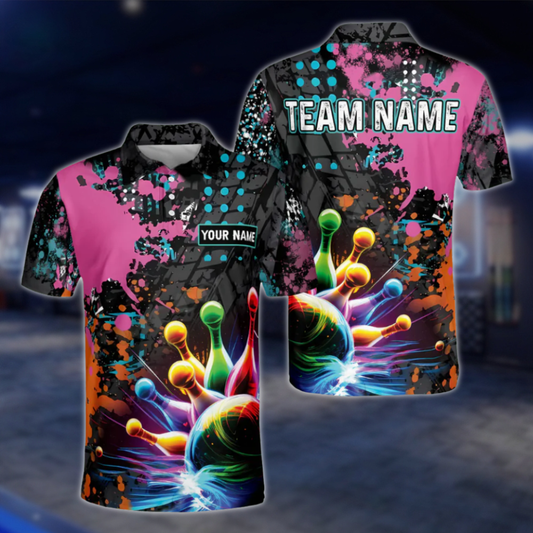 Custom Team Colorful Bowling Polo Shirt For Mens, Custom Bowling Team Shirts BZ0033