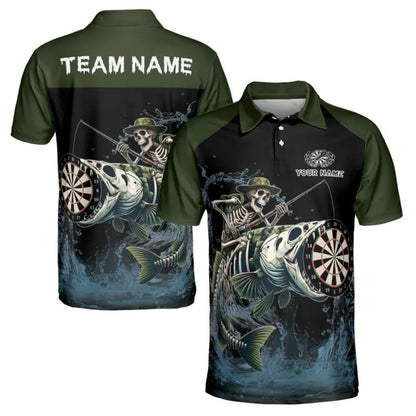 Skull Fishing for Mens Personalized Darts Button Polo