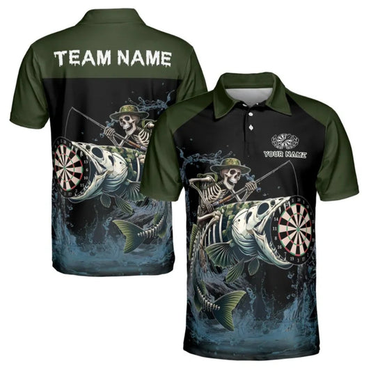 Skull Fishing for Mens Personalized Darts Button Polo