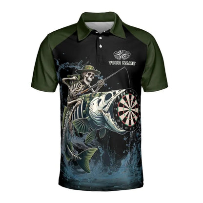 Skull Fishing for Mens Personalized Darts Button Polo