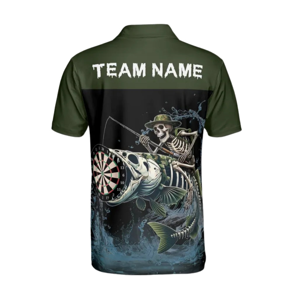 Skull Fishing for Mens Personalized Darts Button Polo