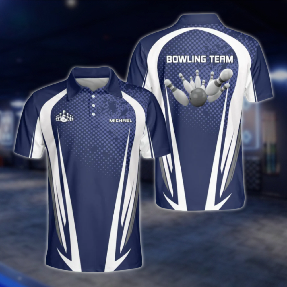 Customized Team Blue And White Bowling Polo Shirts For Men, Custom Bowling Shirts BE0093