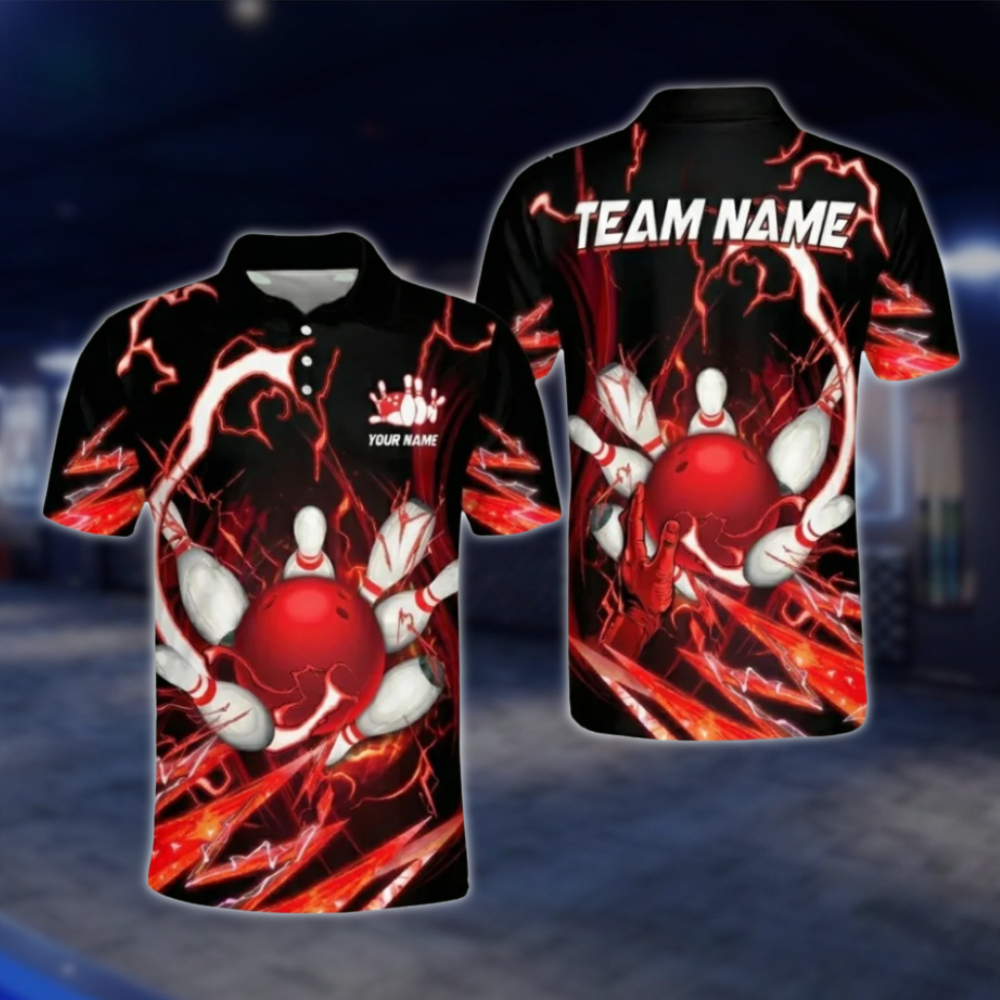 Custom Team Blue Black Bowling Polo Shirts For Men, Custom Bowling Shirts BO0096