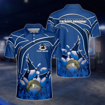 Custom Flame Men's Red Bowling Polo Shirts, Custom Flame Bowling Shirt For Team BM0318
