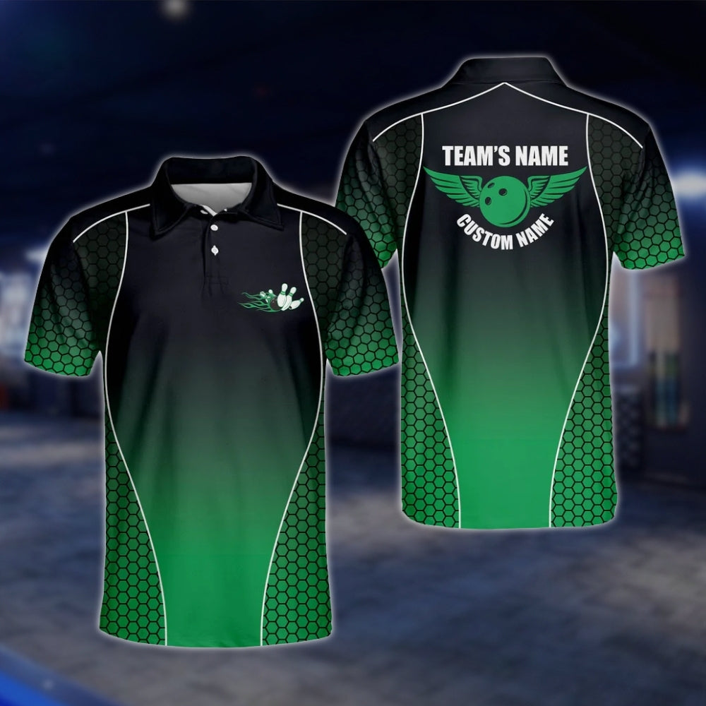 Blue Black Custom Team Bowling Mens Polo Shirt, Custom Bowling Shirts BM0091