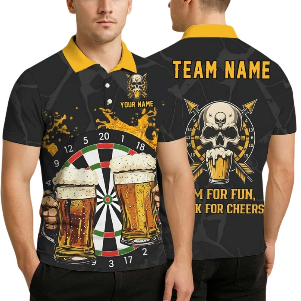 Aim for Fun Drink for Cheers Skull Beer Men's Personalized Darts Button Polo