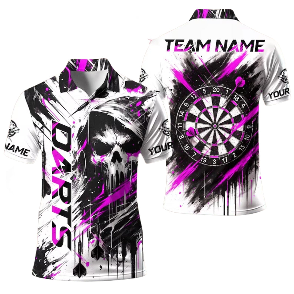 Skull Black and White Personalized Darts Button Polo