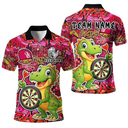 Graffiti Funny Dinosaur Mens Personalized Darts Button Polo