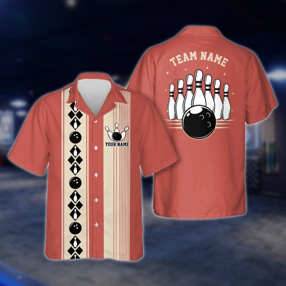 Custom Vintage Black Beige Bowling Hawaiian Shirt Men Women, Custom Vintage Bowling Team Shirts BE0020