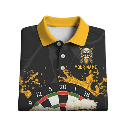 Aim for Fun Drink for Cheers Skull Beer Men's Personalized Darts Button Polo