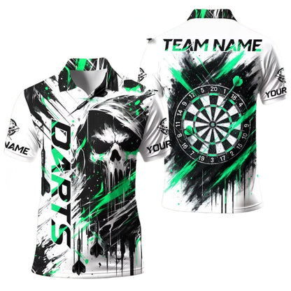 Skull Black and White Personalized Darts Button Polo