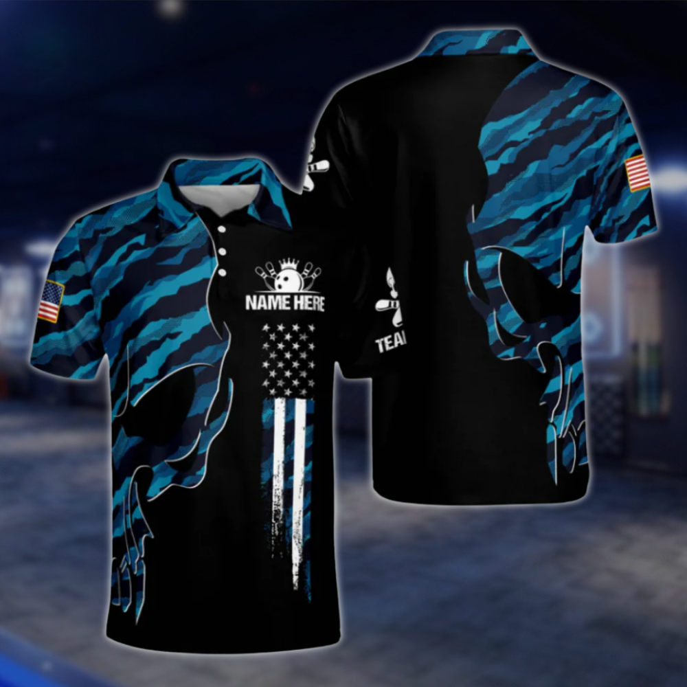 Personalised Camo Skull Bowling Polo Shirts Mens, Custom Skull Bowling Shirt Team BZ0156