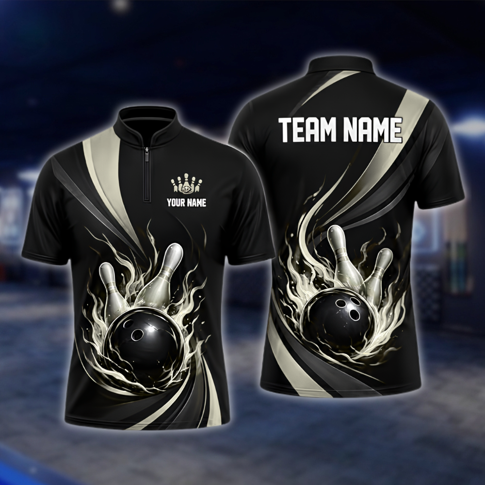 Personalized Flame Red Black Bowling Mens Jersey, Custom Flame Bowling Shirt For Team BZ0923