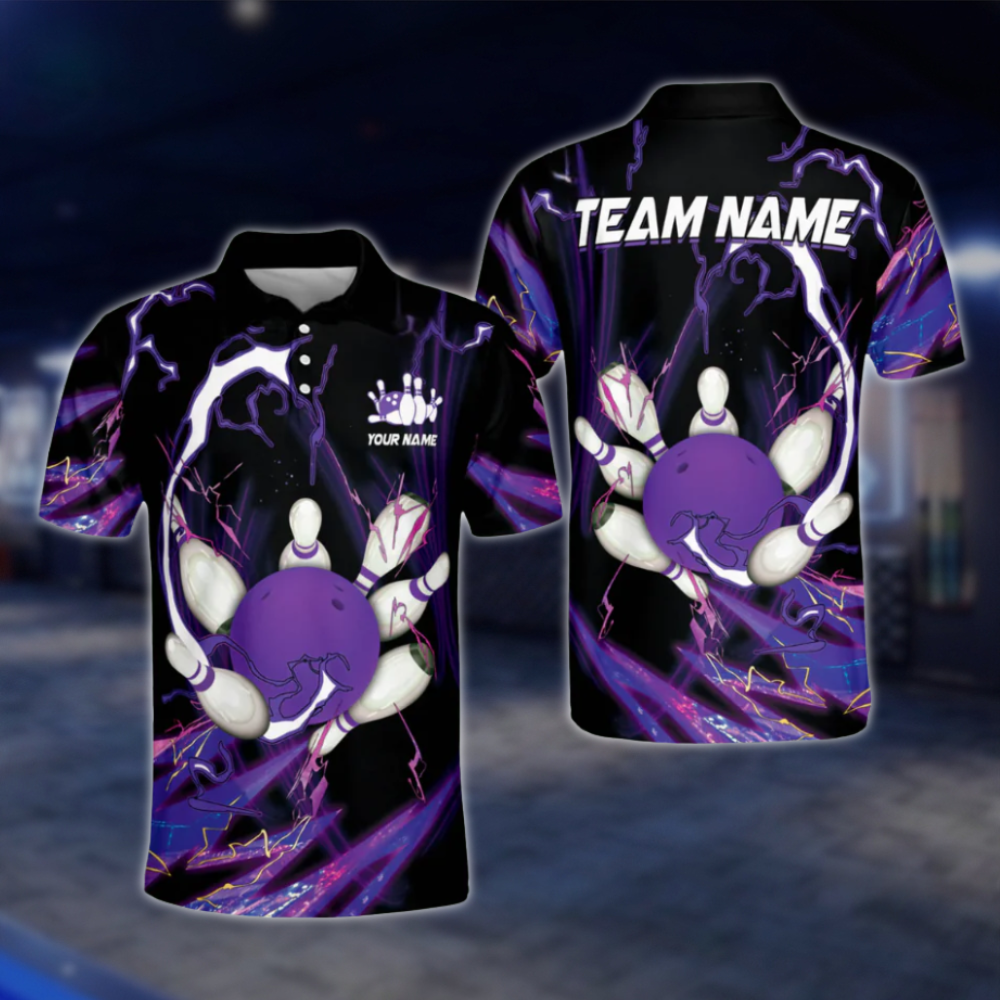 Custom Team Blue Black Bowling Polo Shirts For Men, Custom Bowling Shirts BO0096