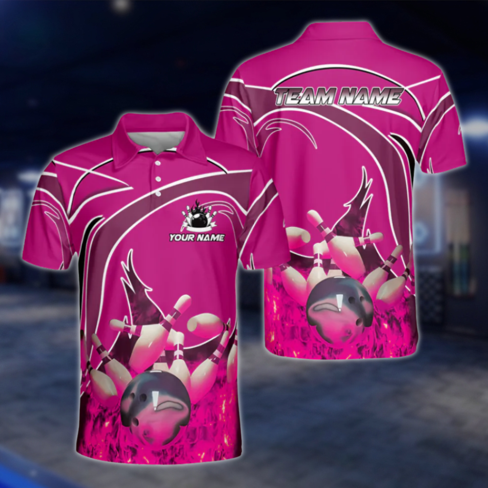 Custom Flame Men's Red Bowling Polo Shirts, Custom Flame Bowling Shirt For Team BM0318