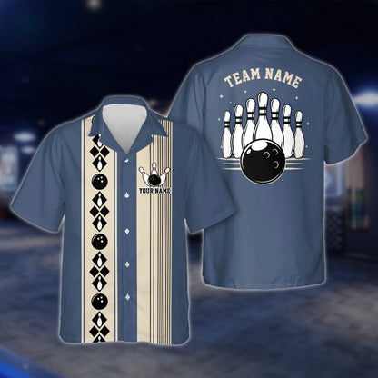 Custom Vintage Black Beige Bowling Hawaiian Shirt Men Women, Custom Vintage Bowling Team Shirts BE0020