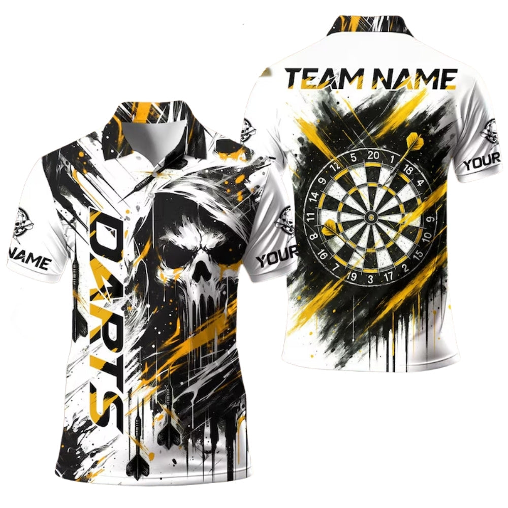 Skull Black and White Personalized Darts Button Polo