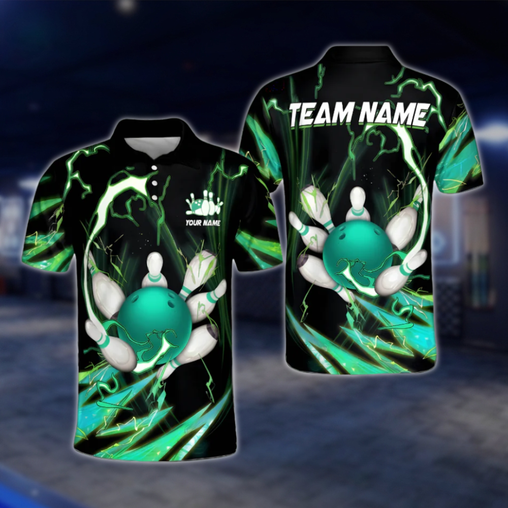Custom Team Blue Black Bowling Polo Shirts For Men, Custom Bowling Shirts BO0096