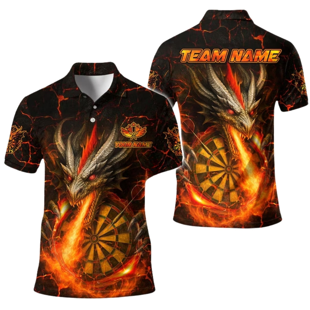 Dragon Flame Men's Personalized Darts Button Polo