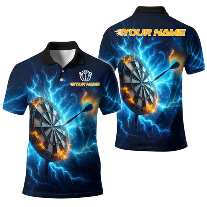 Blue Thunder Lightning Mens Personalized Darts Button Polo