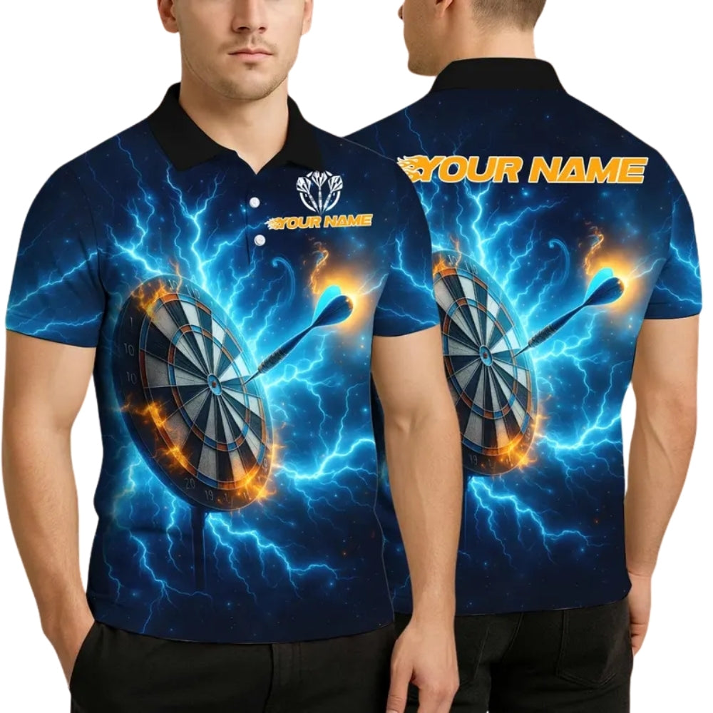 Blue Thunder Lightning Mens Personalized Darts Button Polo