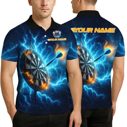 Blue Thunder Lightning Mens Personalized Darts Button Polo