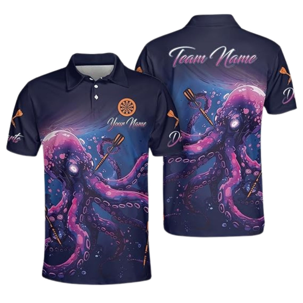 Octopus Purple Men Personalized Darts Button Polo