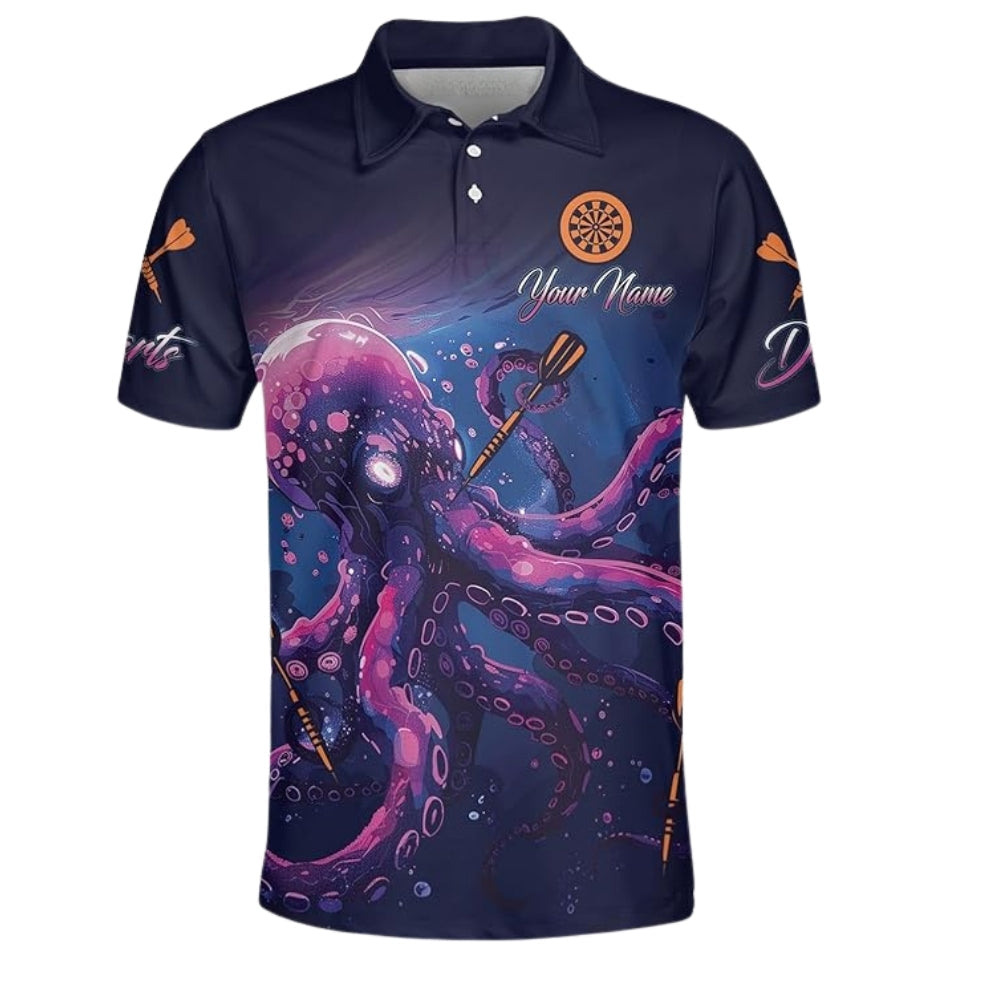 Octopus Purple Men Personalized Darts Button Polo