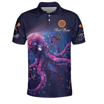 Octopus Purple Men Personalized Darts Button Polo