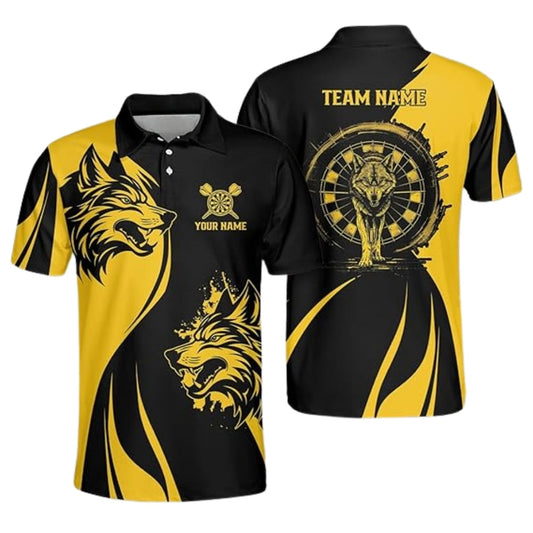 Wolf Black and Yellow for Mens Personalized Darts Button Polo