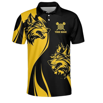 Wolf Black and Yellow for Mens Personalized Darts Button Polo