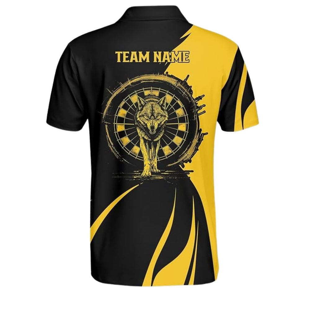 Wolf Black and Yellow for Mens Personalized Darts Button Polo