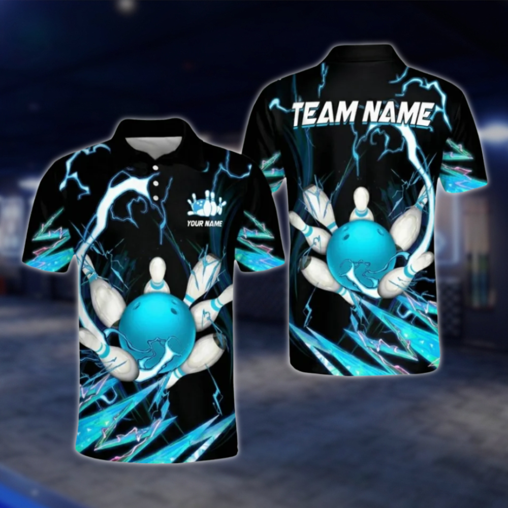 Custom Team Blue Black Bowling Polo Shirts For Men, Custom Bowling Shirts BO0096