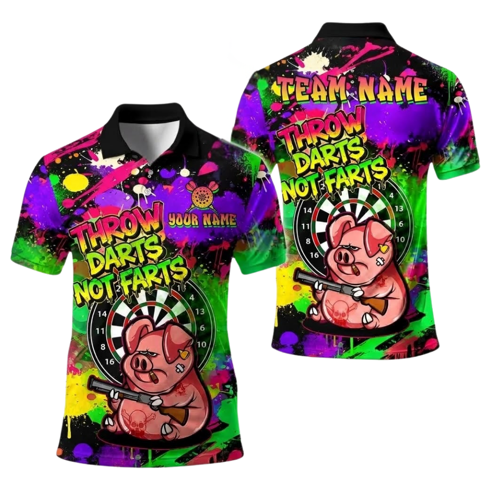 Throw Not Farts Pig Personalized Darts Button Polo