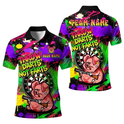 Throw Not Farts Pig Personalized Darts Button Polo