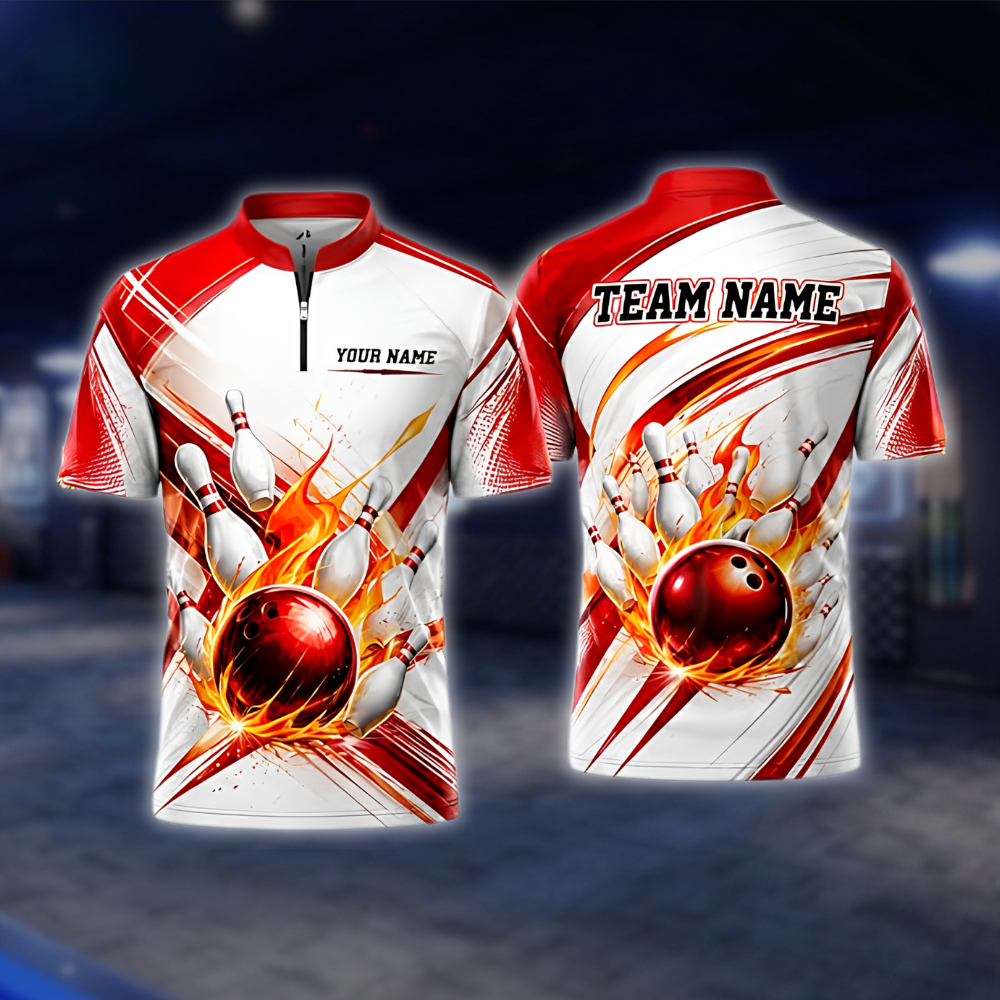 Personalized Flaming Ball Bowling Jersey Mens, Custom Flame Bowling Shirt For Team BZ0924