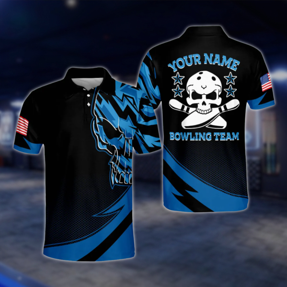 Custom Skull Black Purple Bowling Polo Shirt For Mens, Custom Skeleton Bowling Team Shirts BM0059