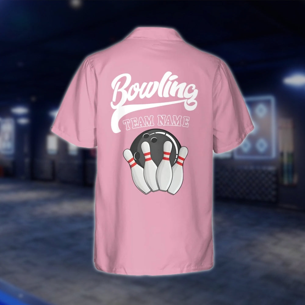 Women's Custom Pink Blue Vintage Bowling Hawaiian Shirt, Custom Vintage Bowling Team Shirts For Ladies BZ0019