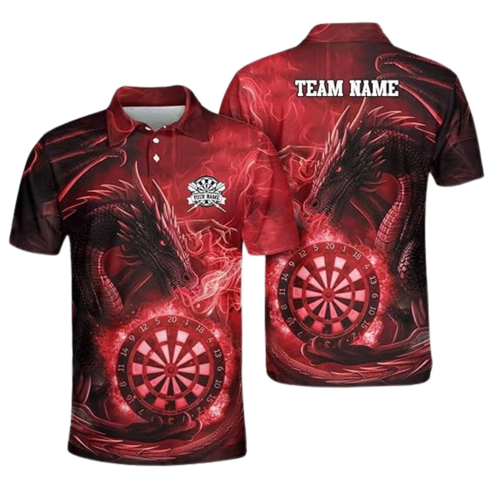 Red Dragon Mens Personalized Darts Button Polo