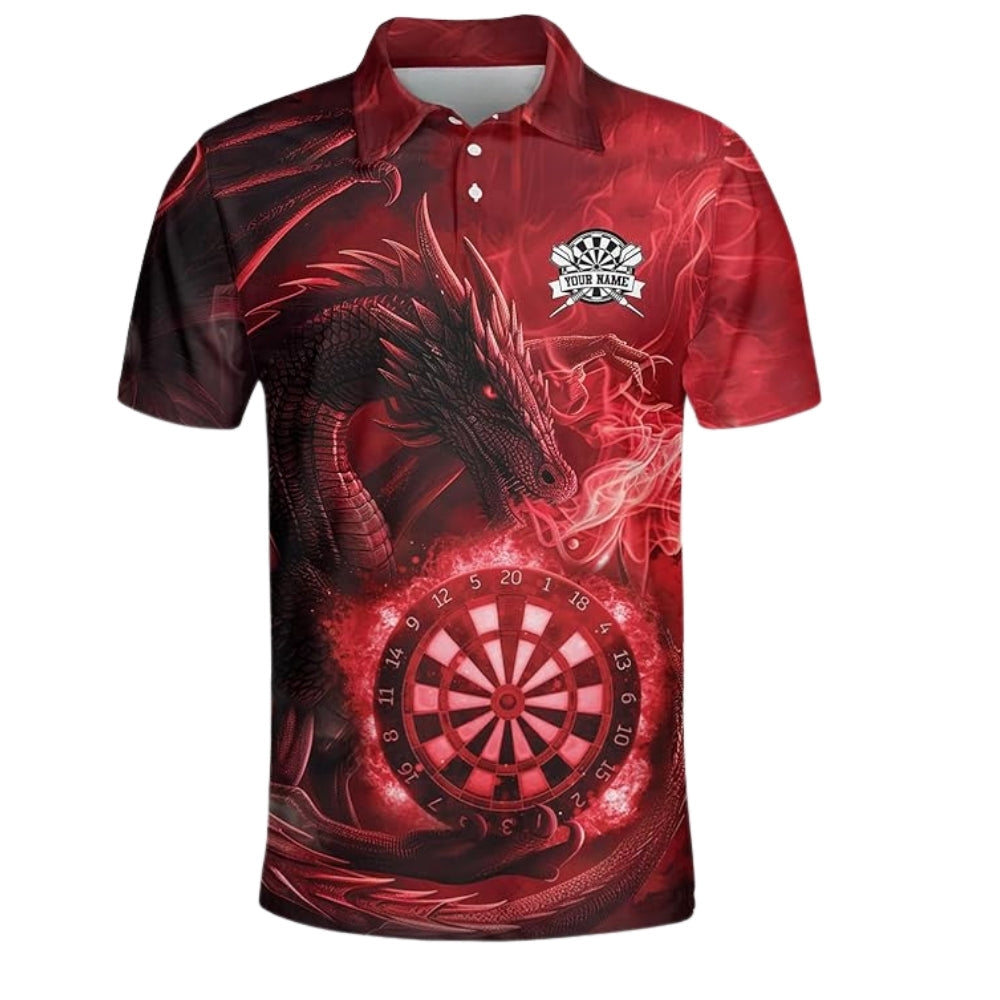 Red Dragon Mens Personalized Darts Button Polo