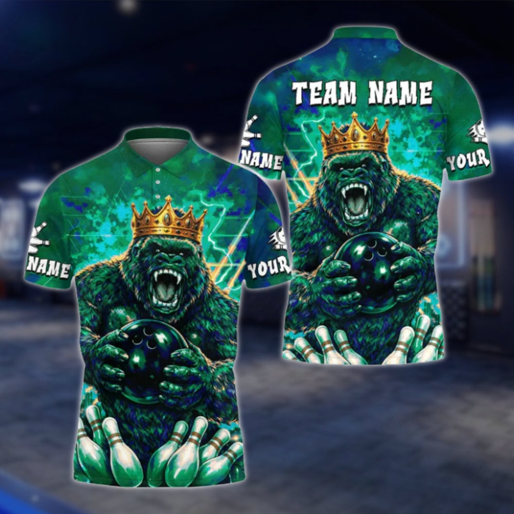 Custom King Gorilla Purple Bowling Polo Shirt For Mens, Custom Team Gorilla Bowling Shirts BE0187