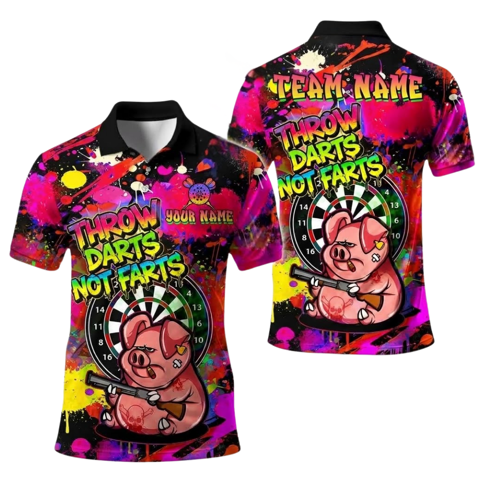 Throw Not Farts Pig Personalized Darts Button Polo