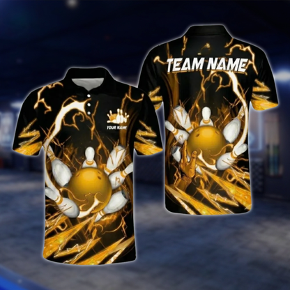 Custom Team Blue Black Bowling Polo Shirts For Men, Custom Bowling Shirts BO0096