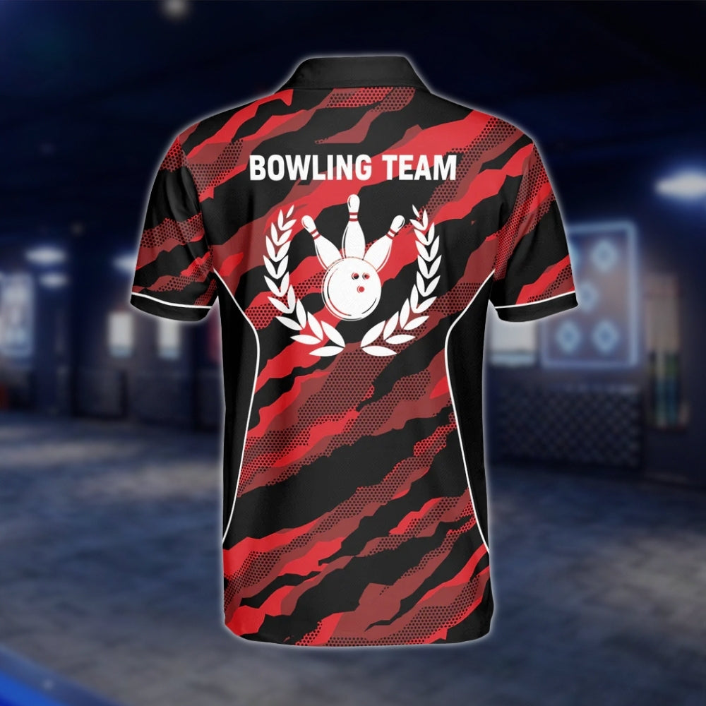 Custom Camo Red Black Bowling Polo Mens Shirt, Custom Camo Bowling Shirts For Team BZ0196