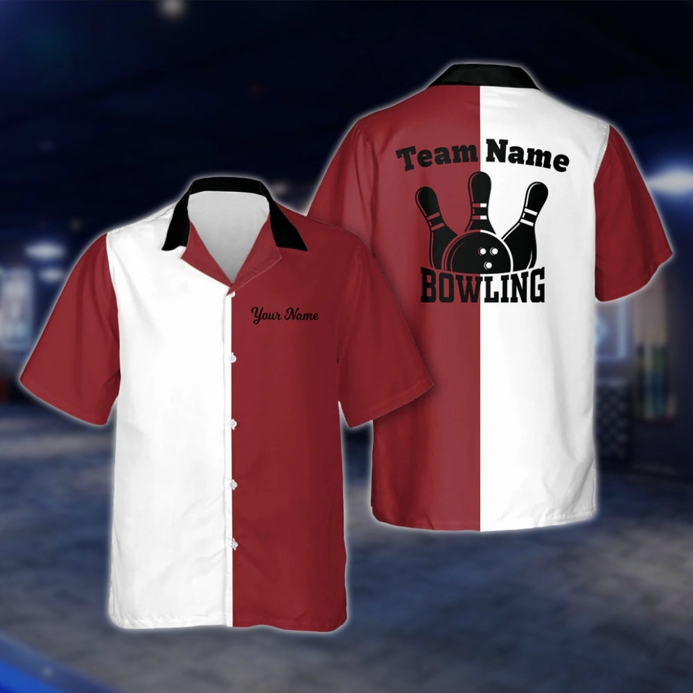Custom Vintage Maroon White Bowling Hawaiian Shirt Men Women, Custom Team Vintage Bowling Shirts BZ0020
