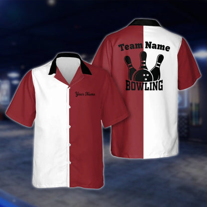 Custom Vintage Maroon White Bowling Hawaiian Shirt Men Women, Custom Team Vintage Bowling Shirts BZ0020