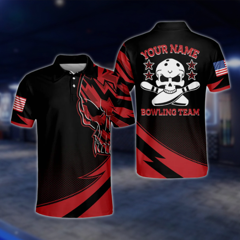 Custom Skull Black Purple Bowling Polo Shirt For Mens, Custom Skeleton Bowling Team Shirts BM0059
