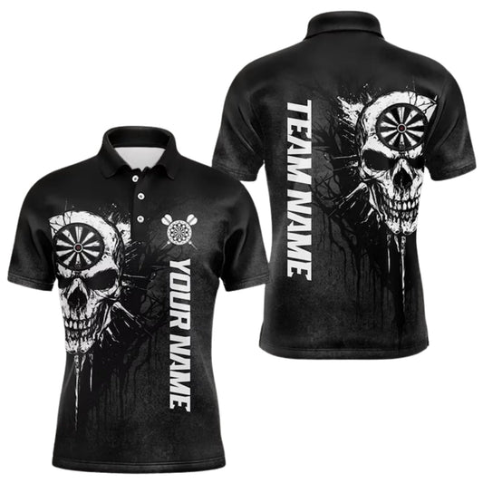Black and White Skull for Mens Personalized Darts Button Polo