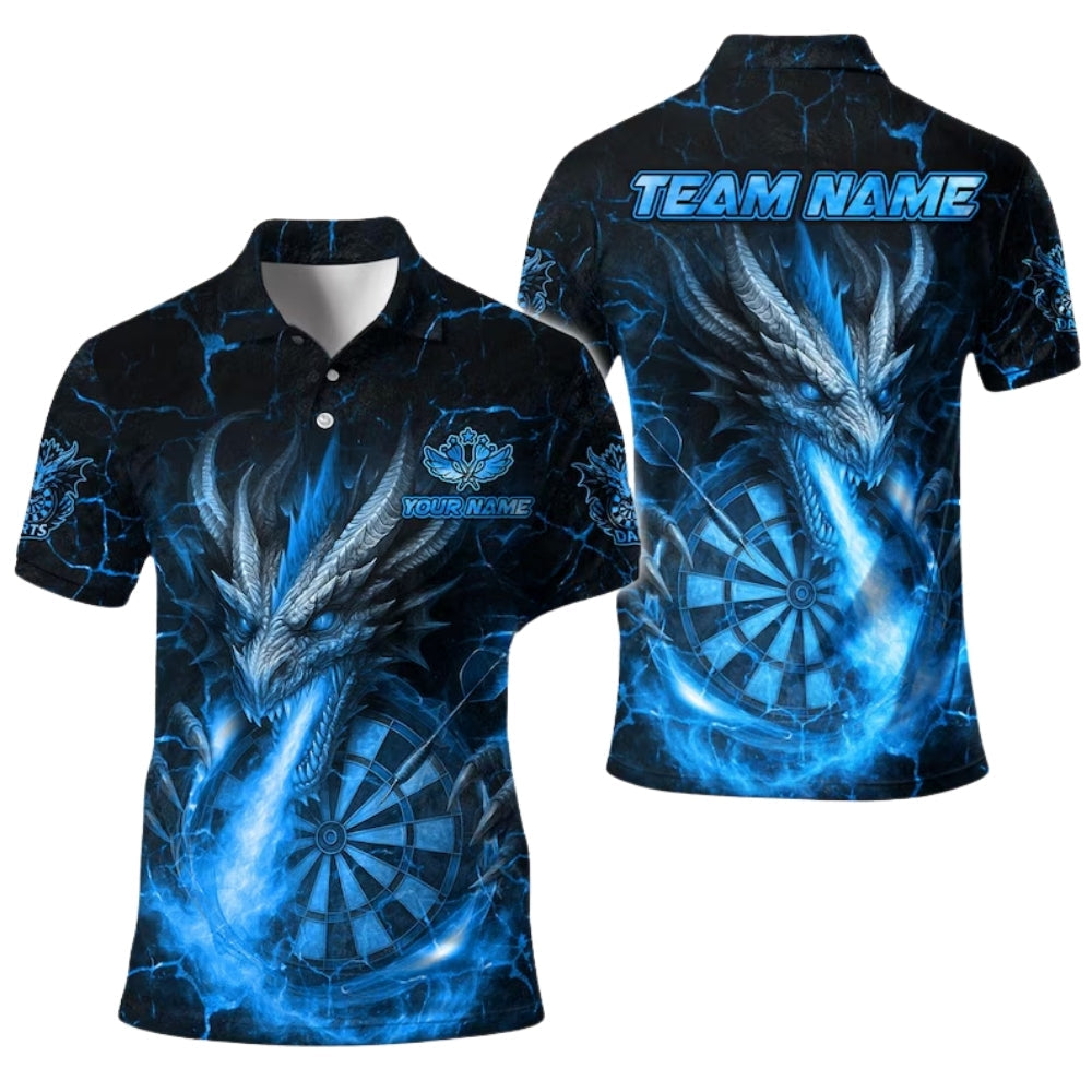 Dragon Flame Men's Personalized Darts Button Polo